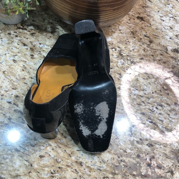 GUCCI Patent Leather Suede Black D'Orsay Square Toe Block Heel Pumps 5.5 - Picture 13 of 13